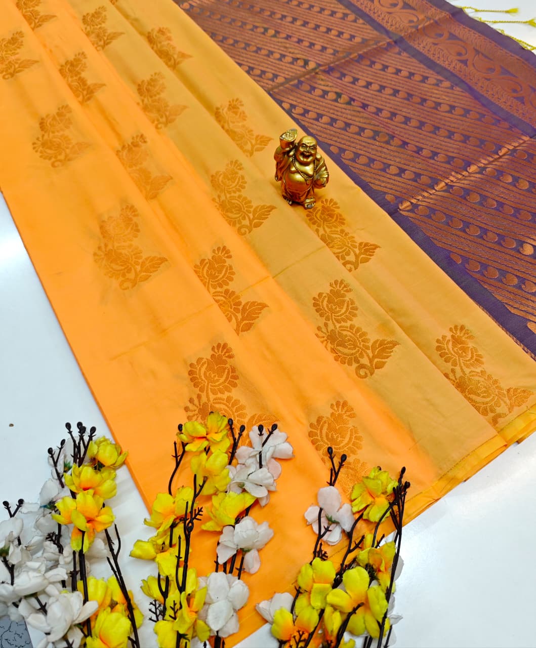 Cream Katan Silk Saree with Orchid Pink Silver Zari Weaving